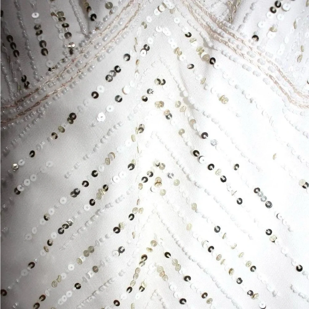 Aidan Mattox White Beaded V-Neck Prom Dress - Picture 2 of 8